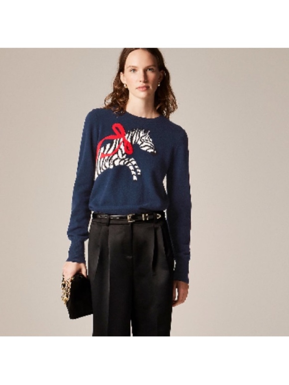 J.Crew Cashmere classic-fit crewneck sweater in zebra intarsia CO586 - Picture 2 of 8